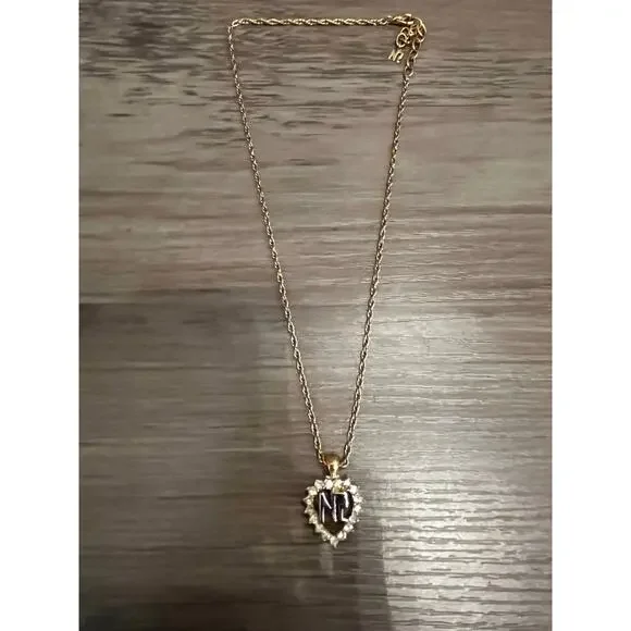 Vintage Nina Ricci Gold-Plated Monogram Heart Pendant Necklace